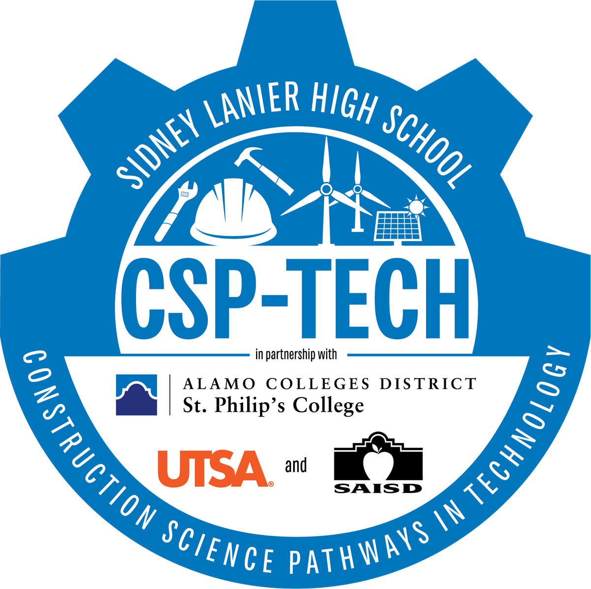 This image is the Construction Science Pathways in Technology P-Tech logo at Lanier High School 